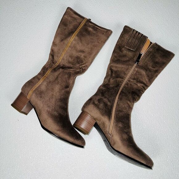 J & Elizabeth Brown Suede Short Heels Boots Size 6 New In Box - Picture 3 of 12